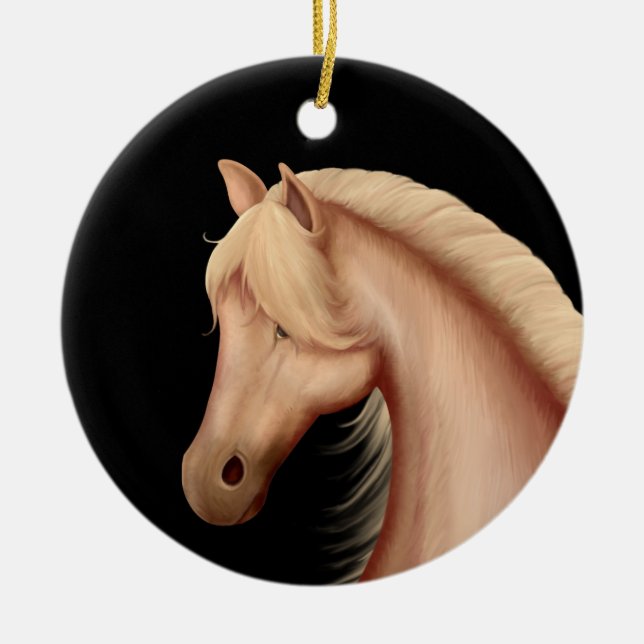 Personalised Palomino Pony Horse Christmas Ceramic Tree Decoration (Front)