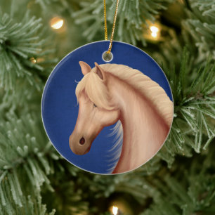 Personalised Palomino Pony Red White Blue Horse Ceramic Tree Decoration