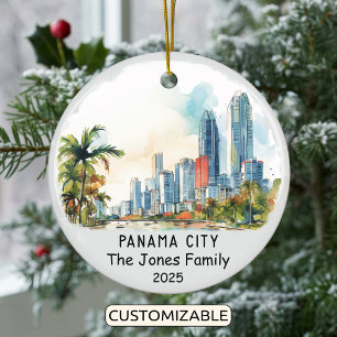 Personalised Panama City Ornament, Panama Ceramic Tree Decoration