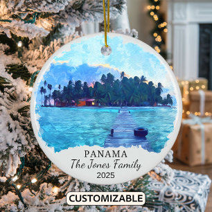 Personalised Panama Ornament, Central America Ceramic Tree Decoration