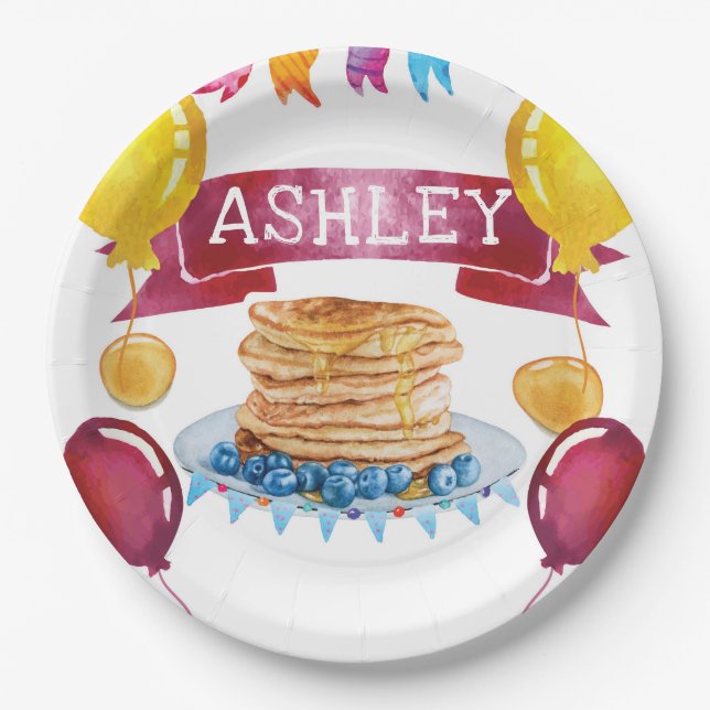 Personalised Pancake and Pyjamas Birthday Paper Plate (Front)