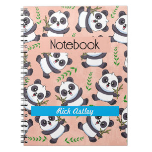 Personalised Panda Bamboo Leaf Pink Background Notebook