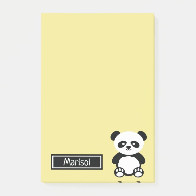 Personalised Panda Bear Animal Kids Kawaii Yellow Post-it Notes (Front)