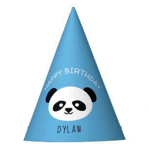 Personalised Panda Bear Kawaii Birthday Boys Blue Party Hat