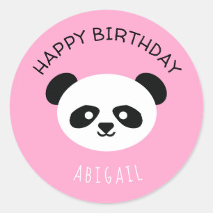 Personalised Panda Bear Kawaii Birthday Girls Pink Classic Round Sticker