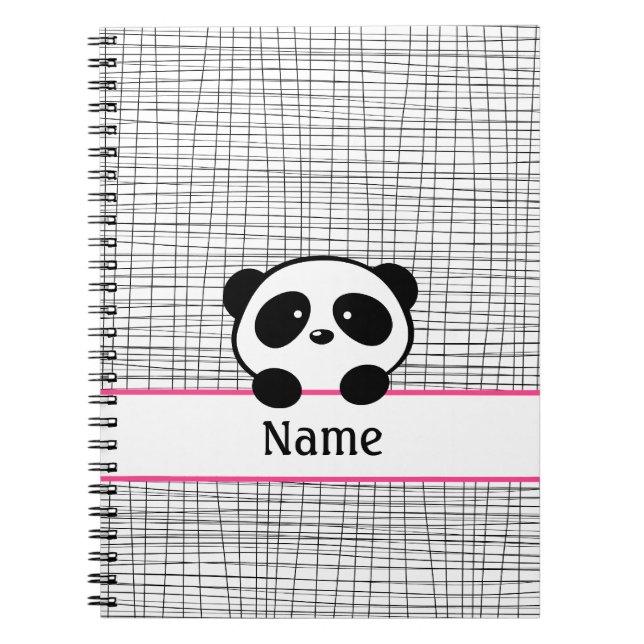 Personalised Panda Bear Pink Black Notebook (Front)
