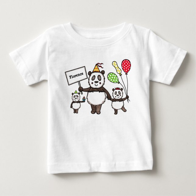 Personalised Panda Party Baby T-Shirt (Front)