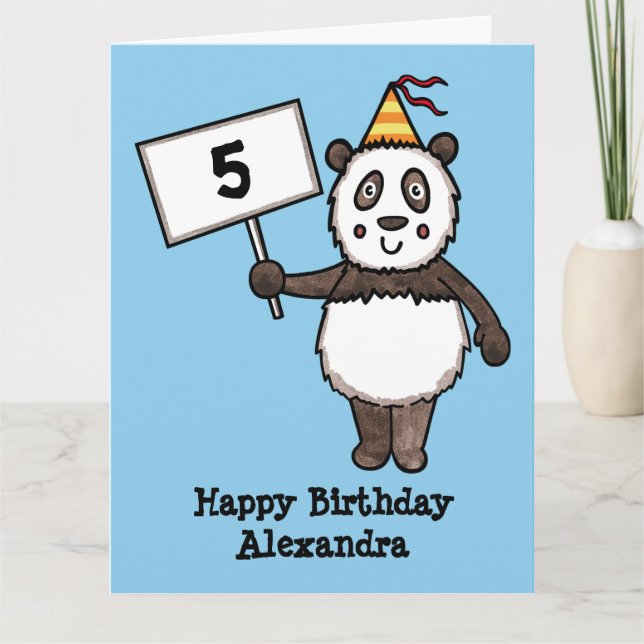 Personalised Panda Party Kid's Birthday Card (Front)