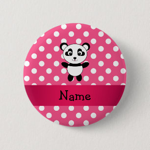 Personalised panda pink white polka dots 6 cm round badge