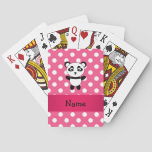 Personalised panda pink white polka dots playing cards