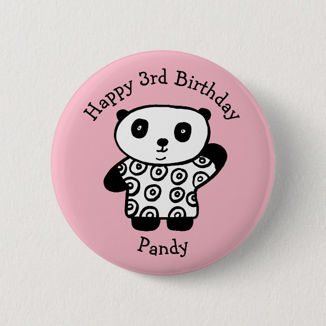 Personalised Pandy the Panda Happy Birthday 6 Cm Round Badge (Front)