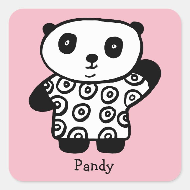 Personalised Pandy the Panda Square Sticker (Front)
