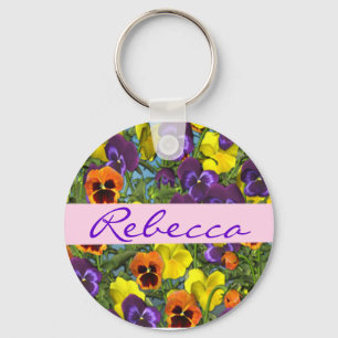 Personalised Pansies Floral Keychain