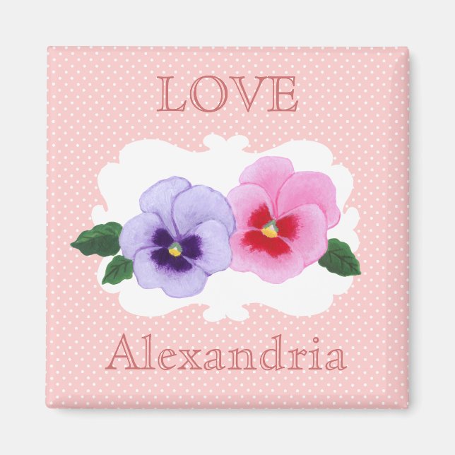Personalised Pansies Floral Magnet (Front)