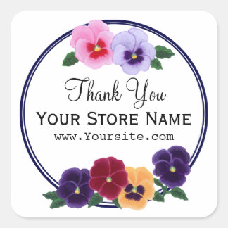 Personalised Pansies Floral Thank You Square Sticker