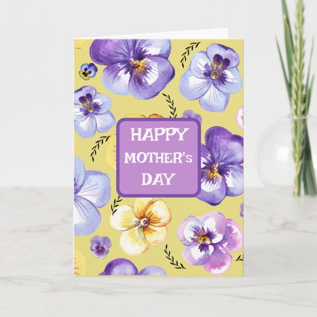 Personalised Pansies Purple Lavender Yellow Mother Card (Front)