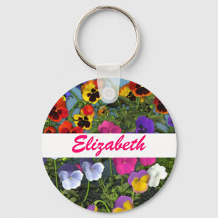 Personalised Pansy Flowers Keychain