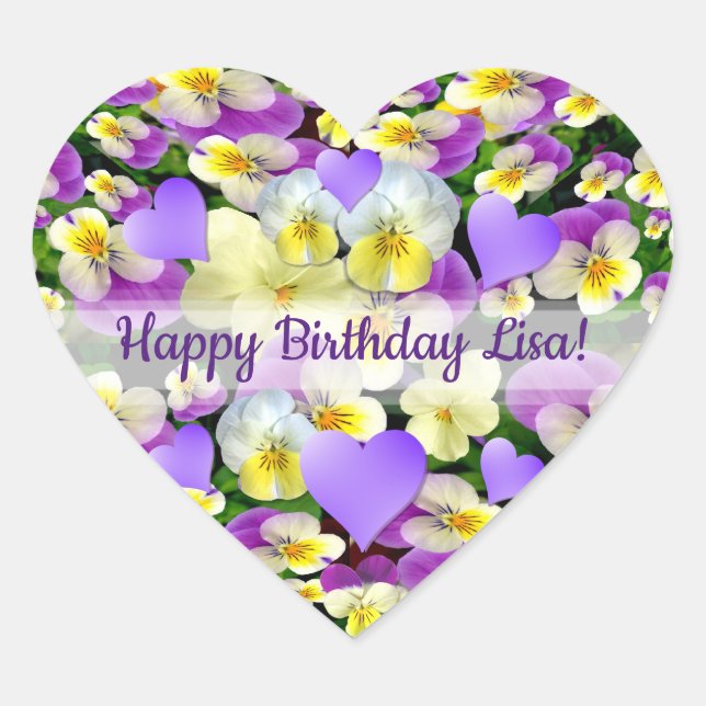 Personalised Pansy Perfect  Heart Sticker (Front)