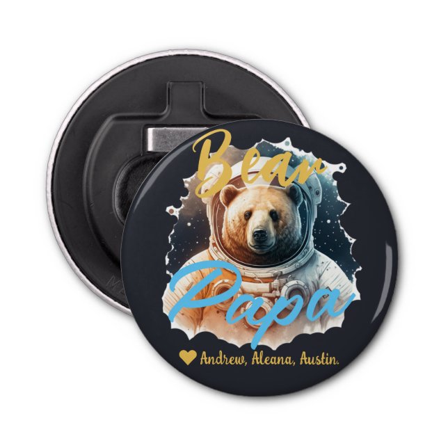 Personalised Papa Bear Simple chic Names Astronaut Bottle Opener (Front)