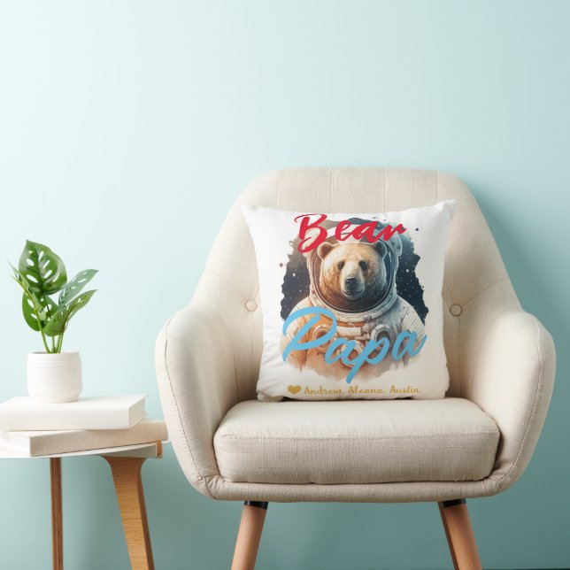 Personalised Papa Bear Simple chic Names Astronaut Cushion (Chair)