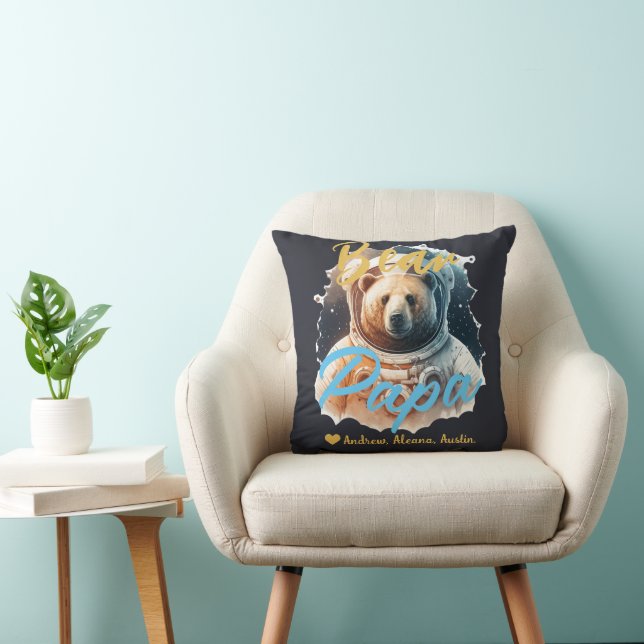 Personalised Papa Bear Simple chic Names Astronaut Cushion (Chair)