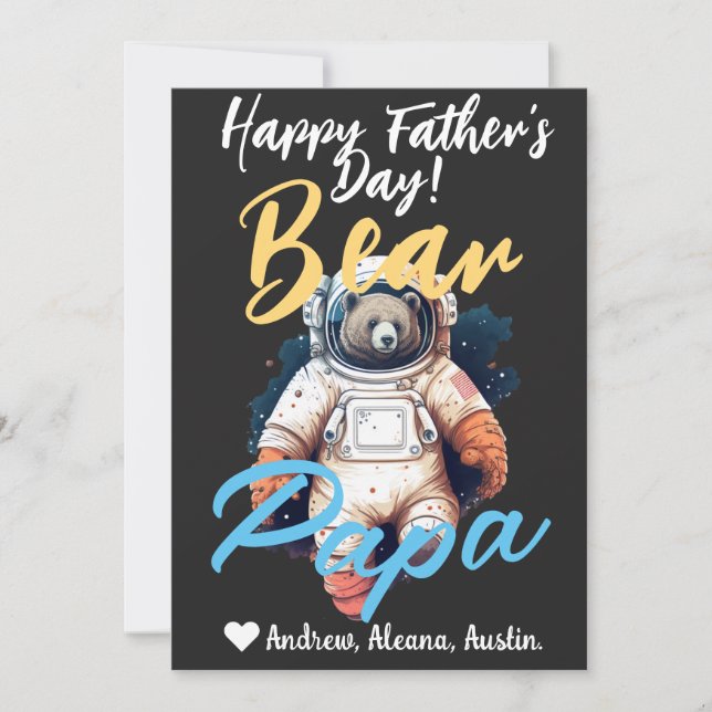 Personalised Papa Bear Simple chic Names Astronaut Holiday Card (Front)