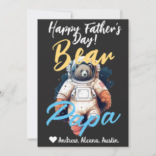 Personalised Papa Bear Simple chic Names Astronaut Holiday Card