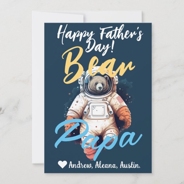 Personalised Papa Bear Simple chic Names Astronaut Holiday Card (Front)