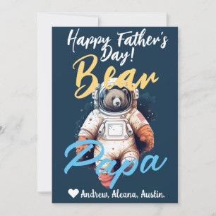 Personalised Papa Bear Simple chic Names Astronaut Holiday Card