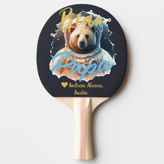 Personalised Papa Bear Simple chic Names Astronaut Ping Pong Paddle (Front)