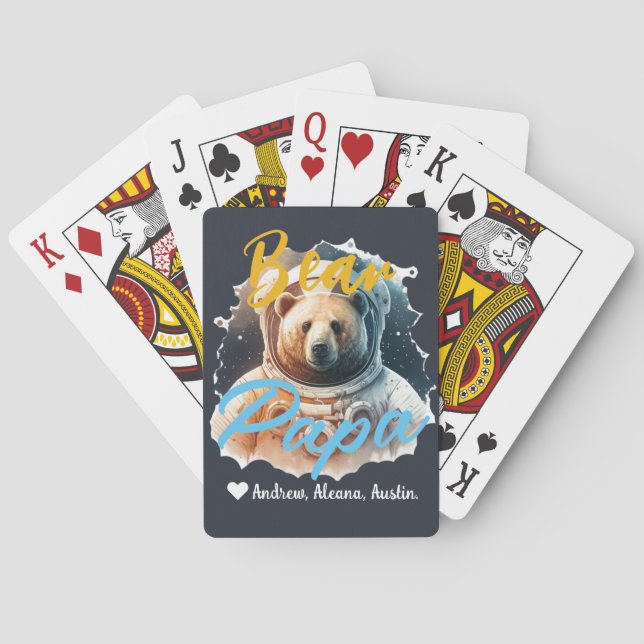 Personalised Papa Bear Simple chic Names Astronaut Playing Cards (Back)