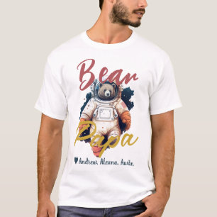 Personalised Papa Bear Simple chic Names Astronaut T-Shirt