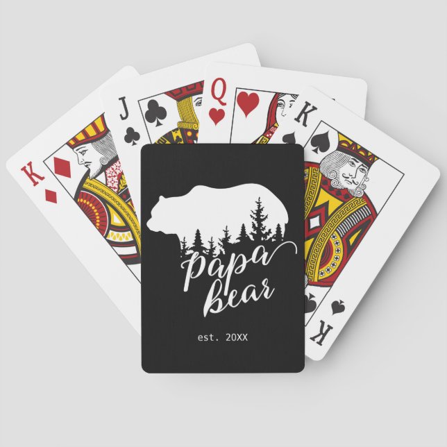 Personalised Papa Bear Woodland Illustration Playing Cards (Back)