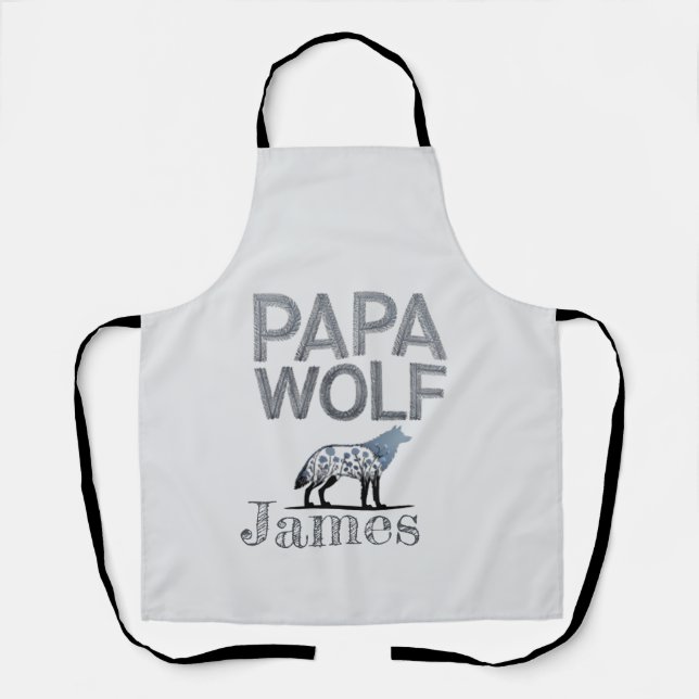 Personalised Papa Wolf Nature Silhouette Apron (Front)