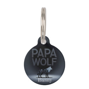 Personalised Papa Wolf Nature Silhouette Pet Tag