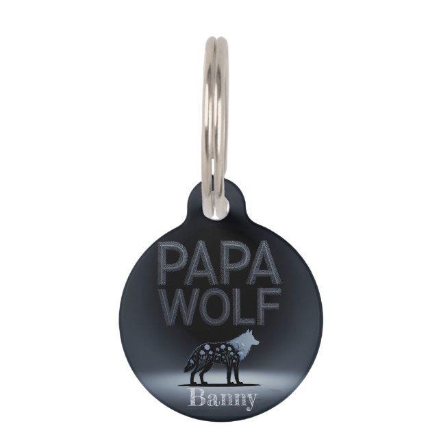 Personalised Papa Wolf Nature Silhouette  Pet Tag (Front)