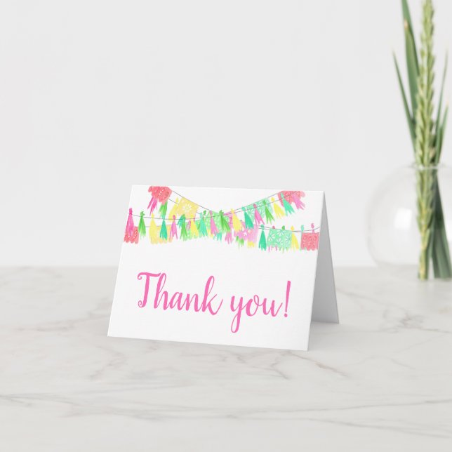 Personalised Papel Picado Tassel Pink Green Girly  Thank You Card (Front)