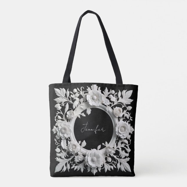 personalised paper flower frame tote bag  (Back)