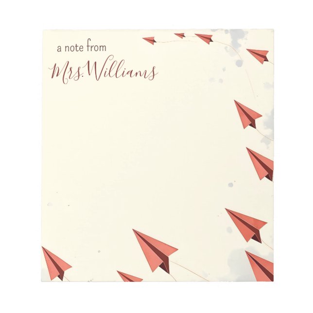 Personalised Paper Plane Frame Teacher Gift Notepad (Front)