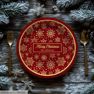Personalised Paper Plates Red Gold Luxe Christmas 