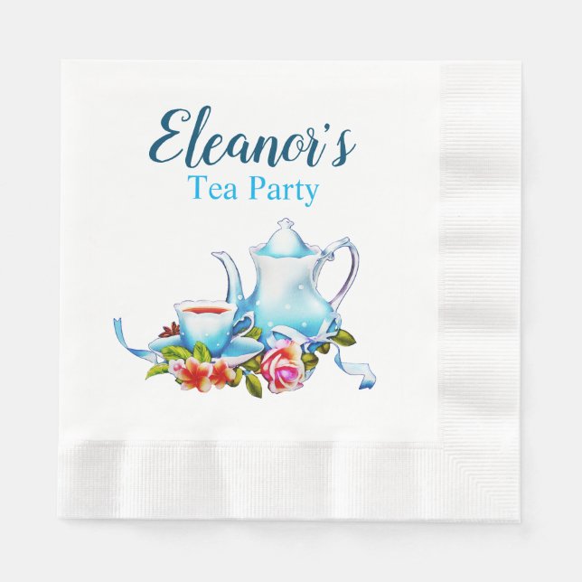 Personalised Paper Tea Party Napkins with Flowers (Front)