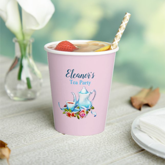Personalised Paper Tea Party Paper Plates Flowers Paper Cups (Insitu)