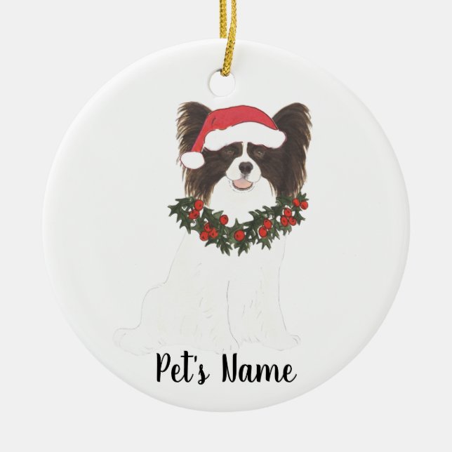 Personalised Papillon (Black & White) Ceramic Tree Decoration (Front)