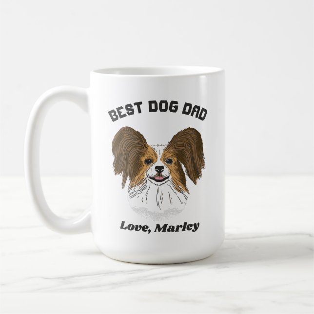 Personalised Papillon Puppy Dog Dad Custom Name Coffee Mug (Left)