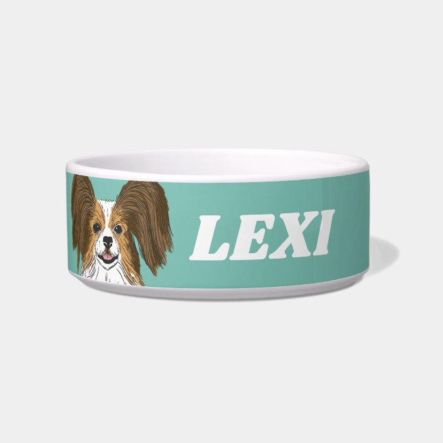 Personalised Papillon Puppy Dog Lover Custom Name Bowl (Front)