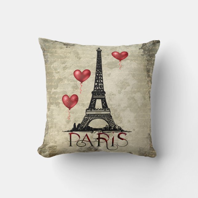 Personalised Paris, Eiffel Tower and Red Balloons  Cushion (Front)