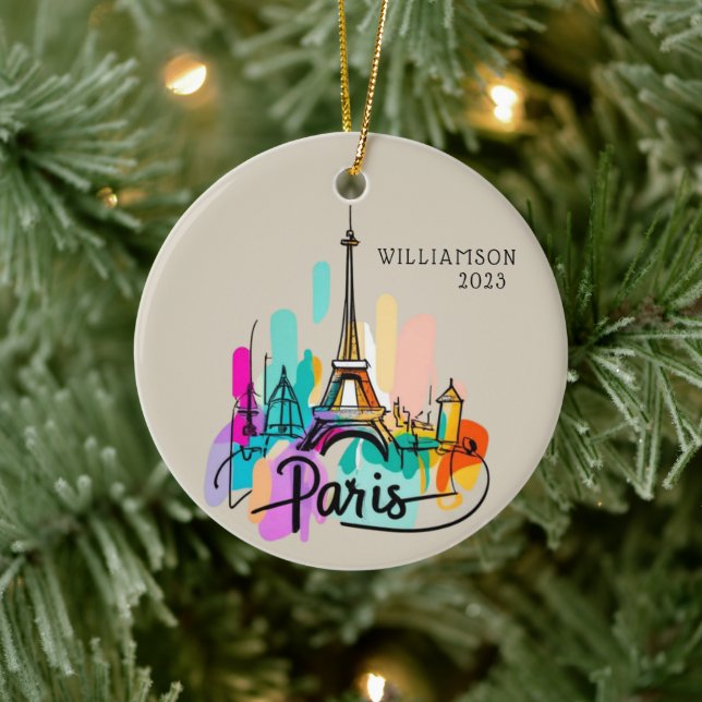 Personalised Paris France Christmas Holiday Ceramic Tree Decoration (Tree)