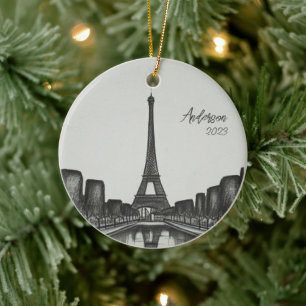 Personalised Paris France Christmas Holiday Ceramic Tree Decoration