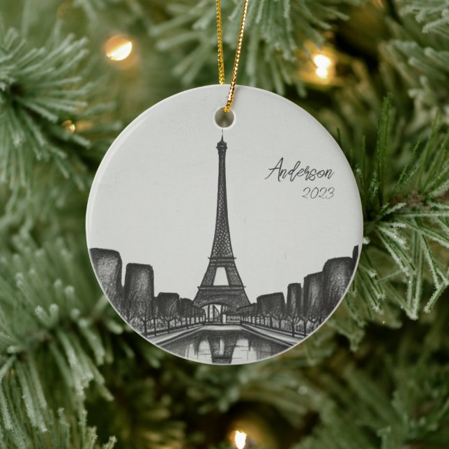 Personalised Paris France Christmas Holiday Ceramic Tree Decoration (Tree)