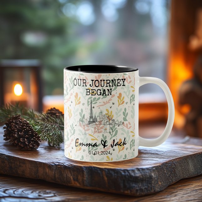 Personalised Paris Memory - Line Art Landmark  Two-Tone Coffee Mug (Creator Uploaded)